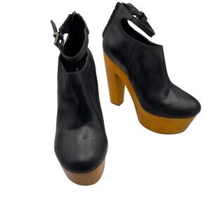 New Messeca Anthropologie Gavin Leather Buckle Platform Ankle Boots Booties 8.5M